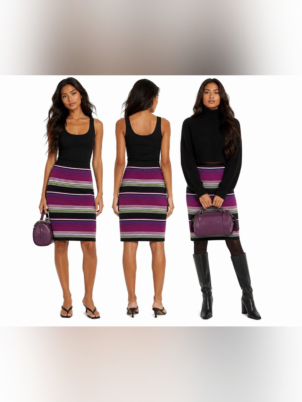 NWT Poof Couture Purple Striped Knit Pencil Skirt Stretch Fitted Bodycon Sweater